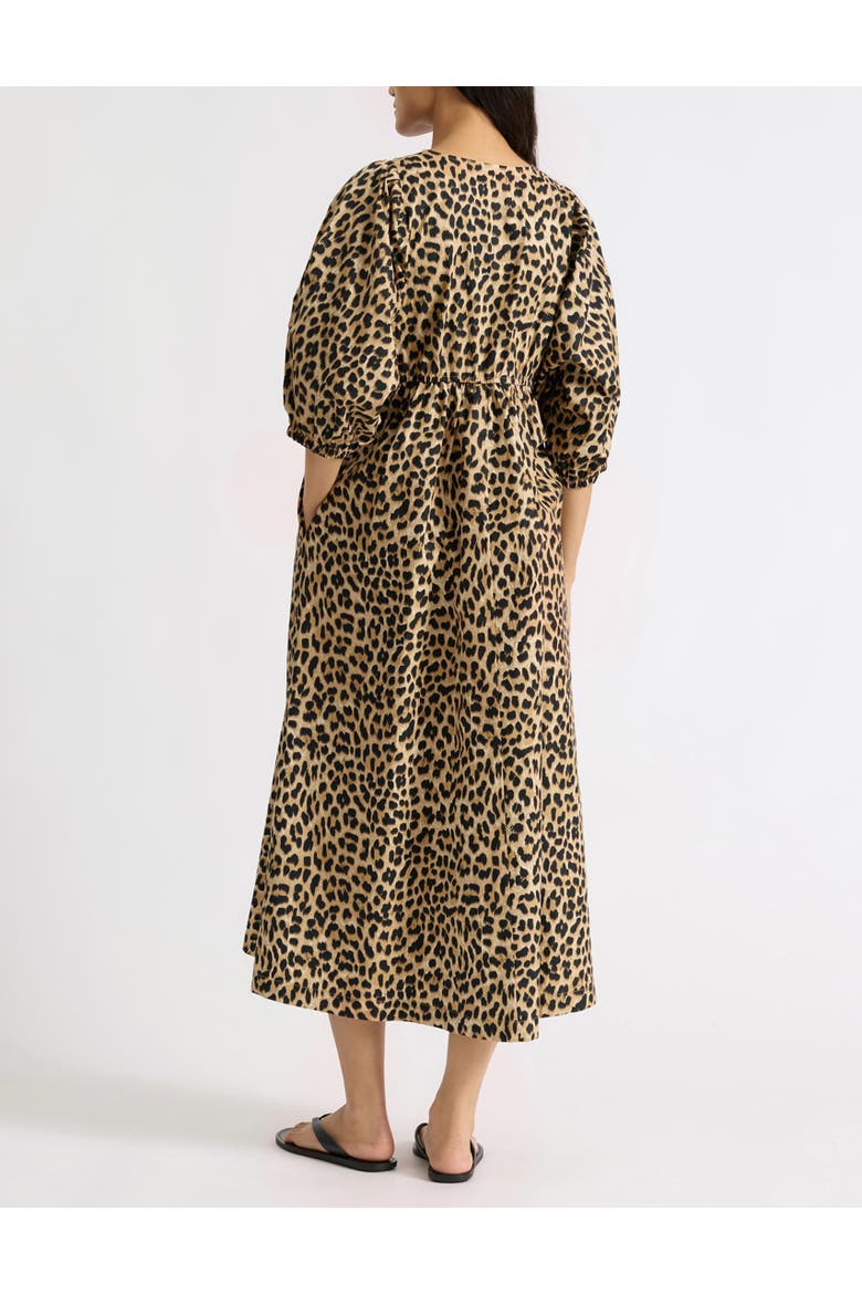 Animal Print V-Neck Cotton Midi Dress