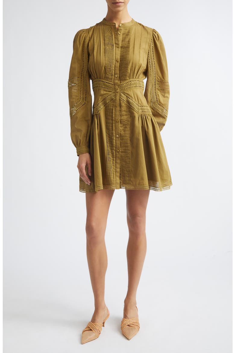 Elysia Pintuck Lace Long Sleeve Minidress