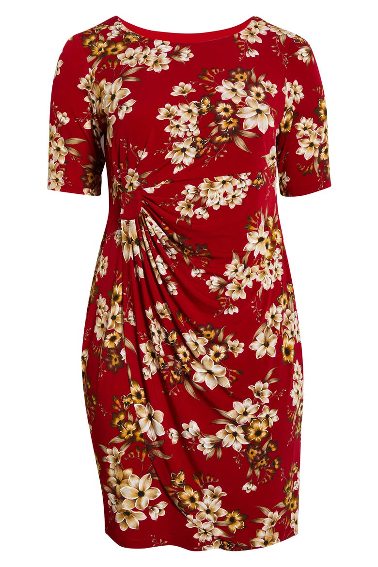 Floral Side Ruched Faux Wrap Dress