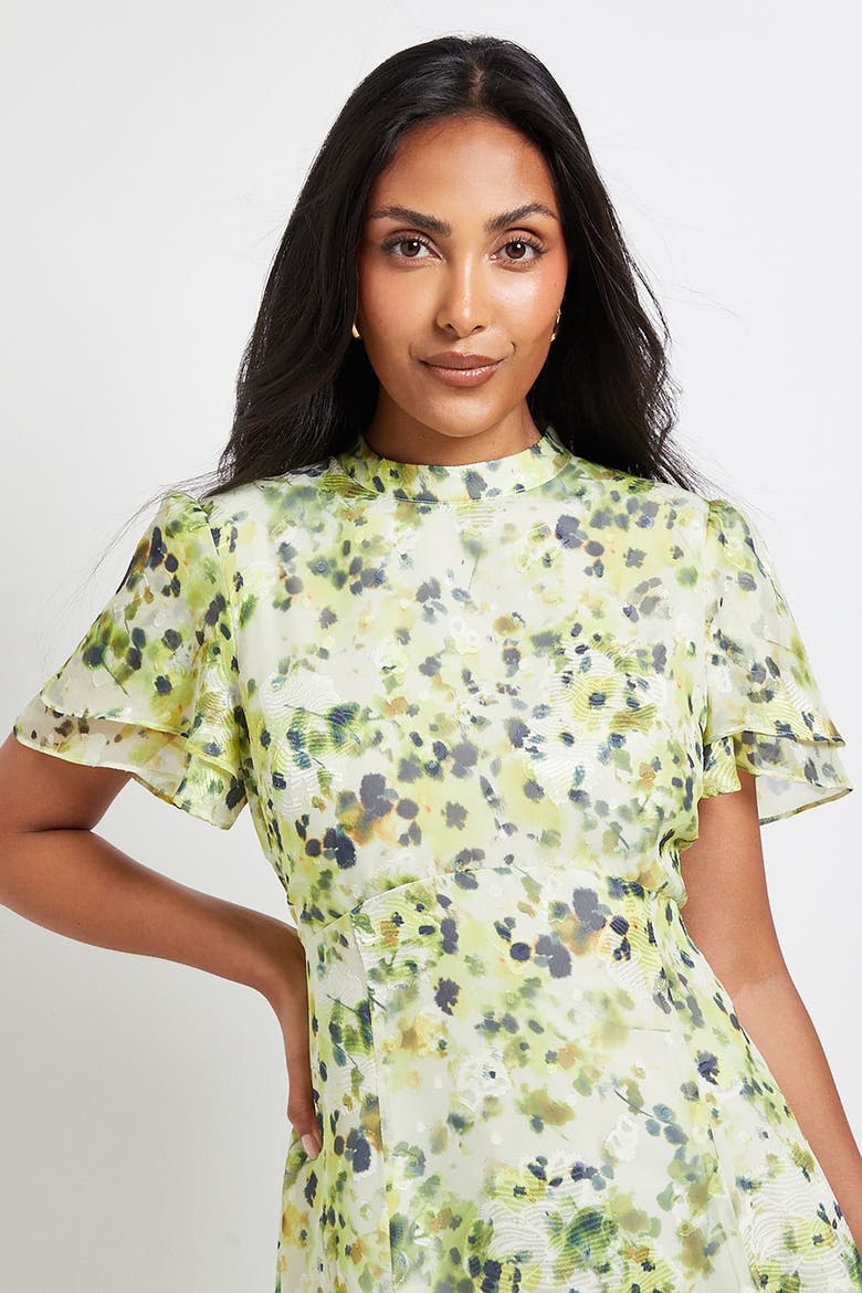 Petite Floral Burn Out Ruffle Midi Dress