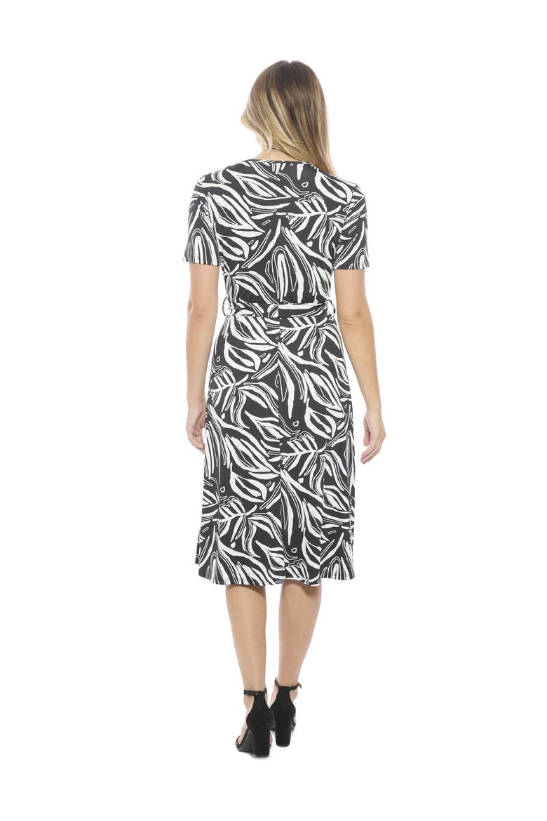 Womens Essential Abstract V-Neck Short Sleeve A-Line Midi Dress