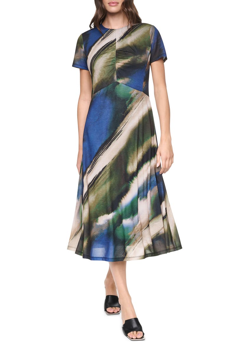 Ruched Front Print Midi Dress