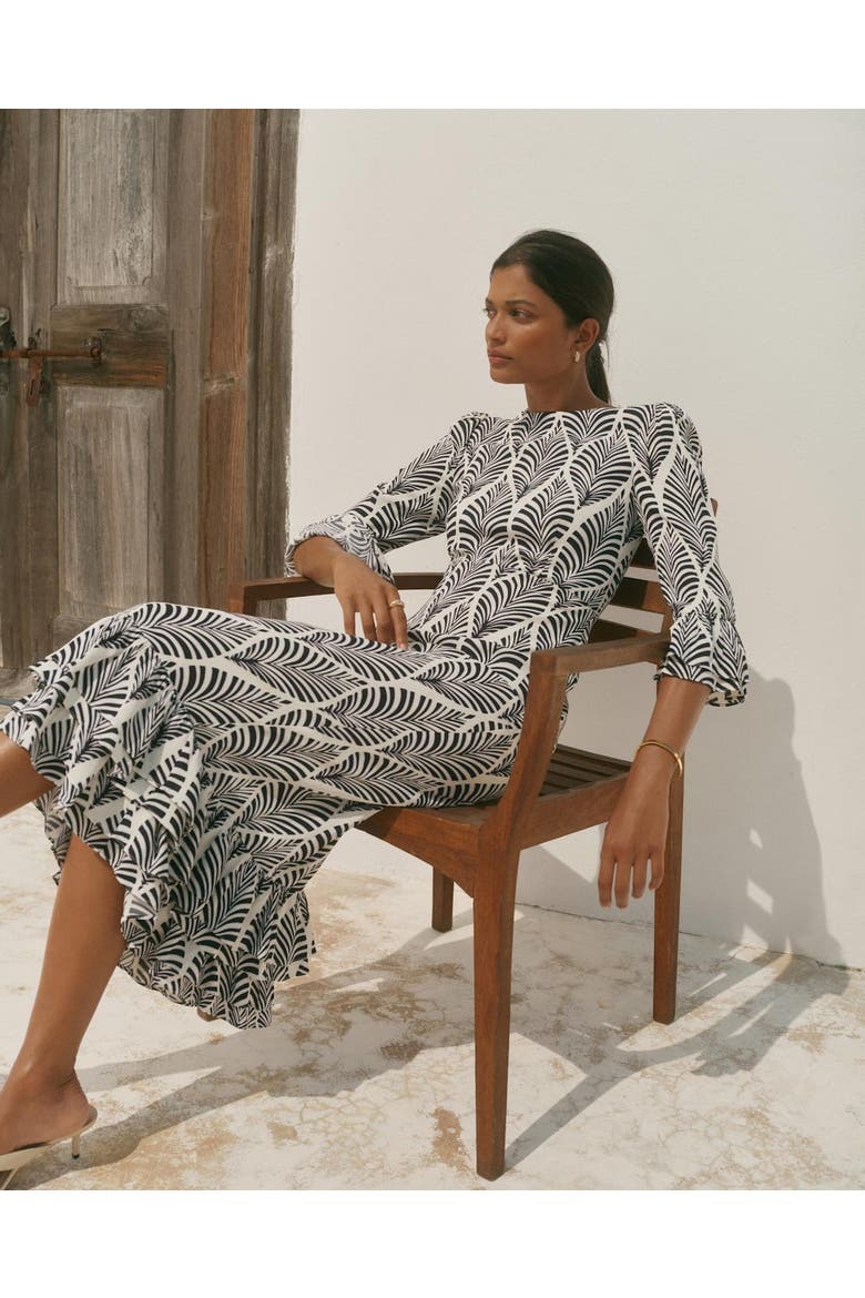 Printed Ruffle Detail Midi Dress