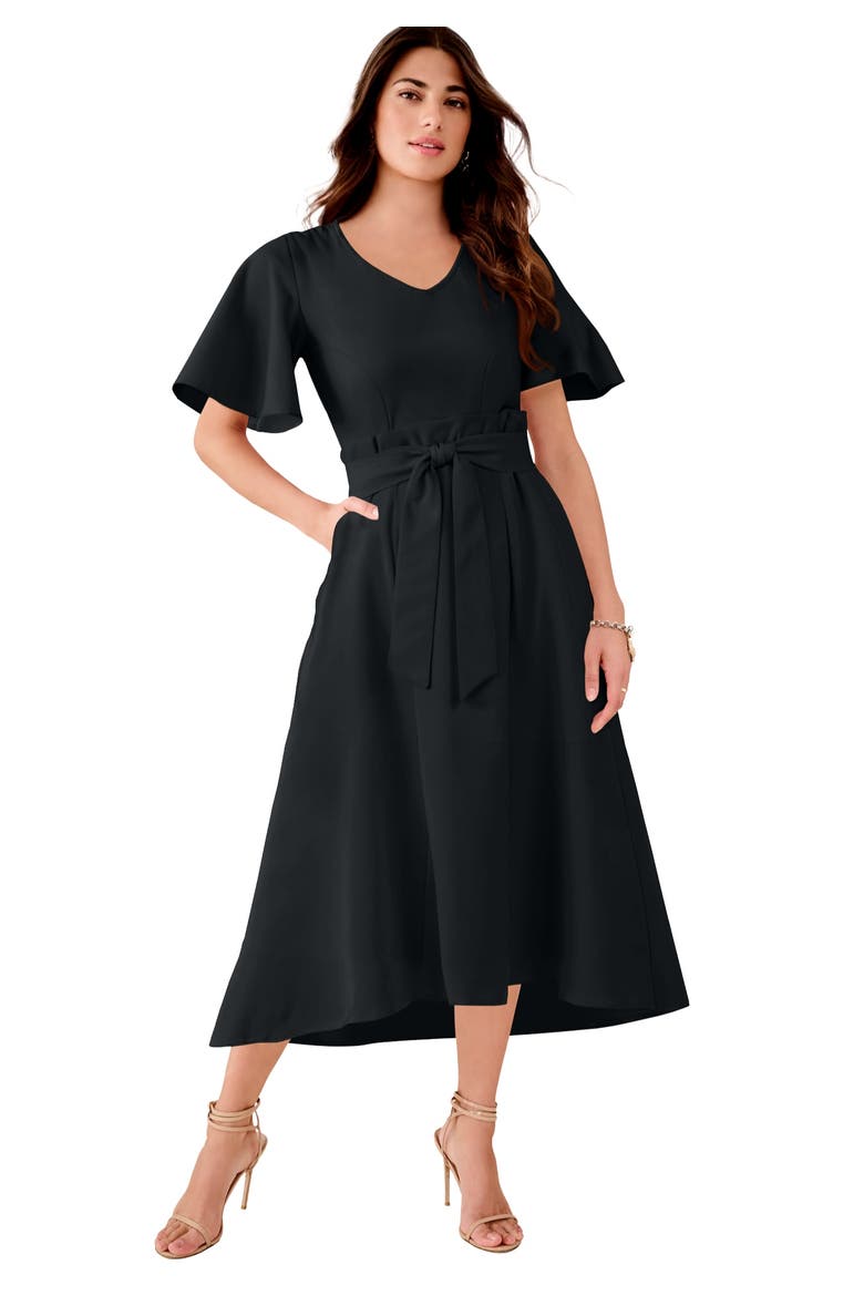 Plus Size Flutter Sleeve V Neck Fit And Flare Bi Stretch Maxi Dress