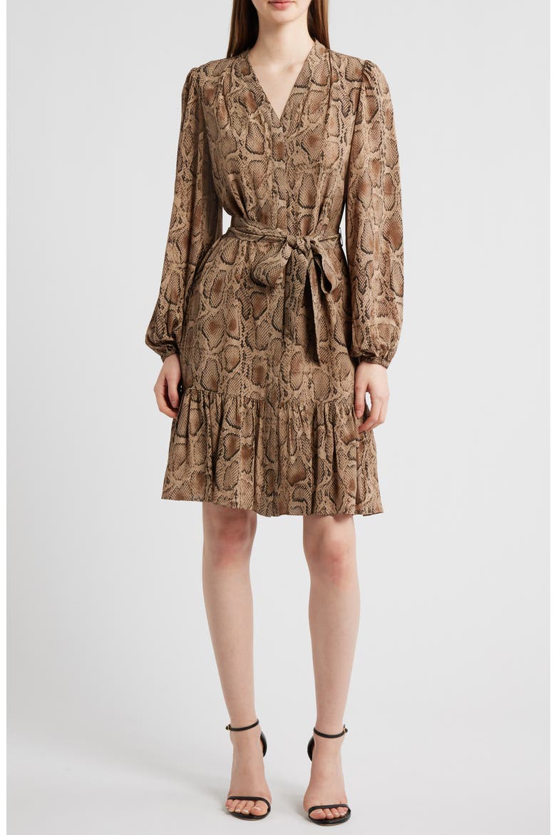 Samara Snakeskin Print Tie Waist Shirtdress