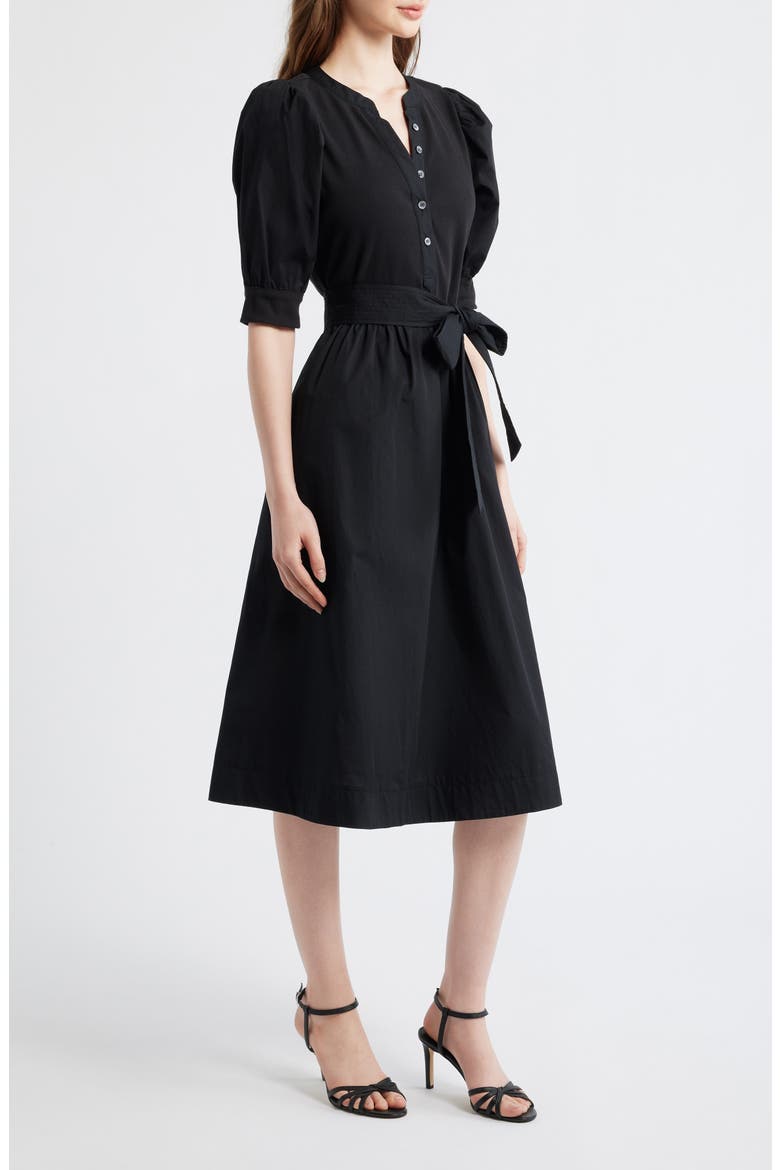 Twofer Mixed Media Belted Midi Dress
