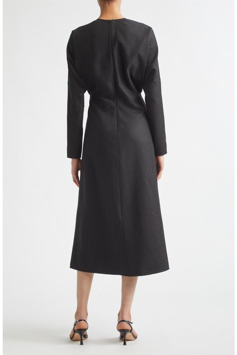 Dolman Long Sleeve Wool Twill Midi Dress