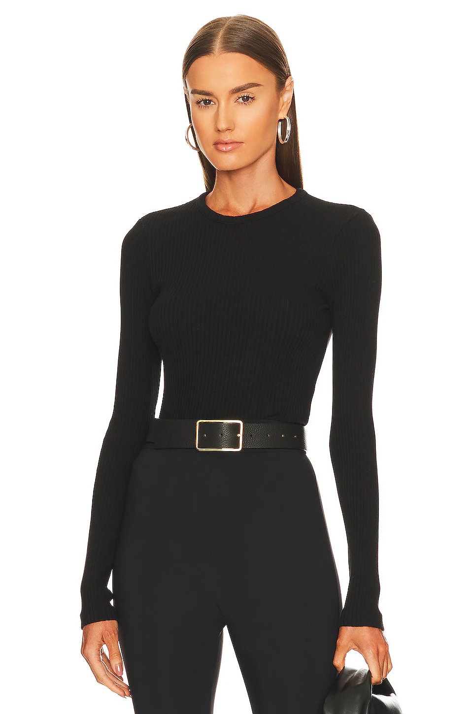 AGOLDE Alma Shrunken Crew Neck Tee in Black - Image 1