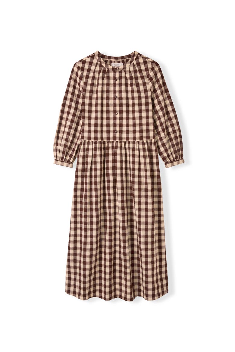 Collarless Gingham Midi Dress