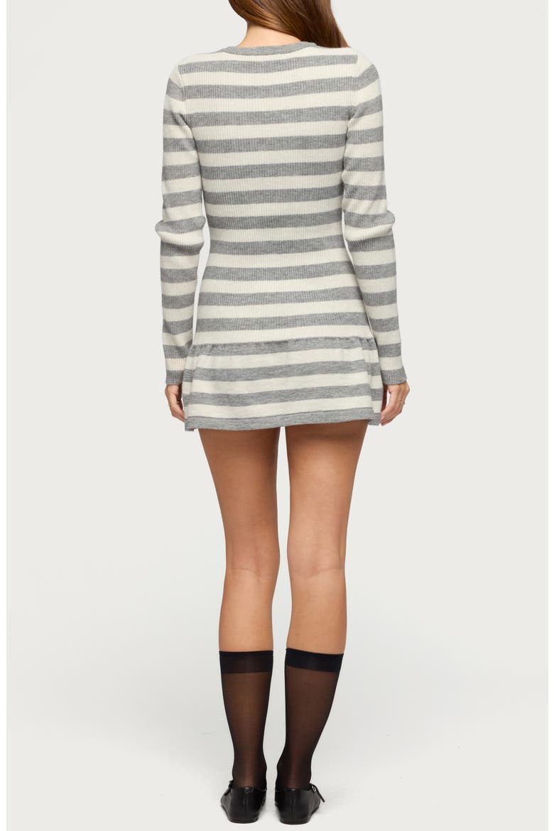 Caisyn Stripe Rib Long Sleeve Minidress