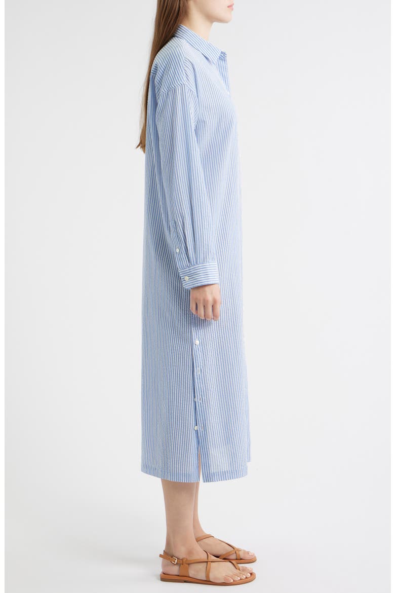 Kerry Stripe Long Sleeve Cotton Seersucker Midi Shirtdress