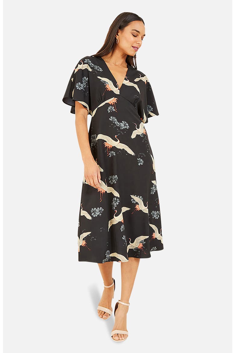 Short Sleeve V-Neck Printed Midi Dress