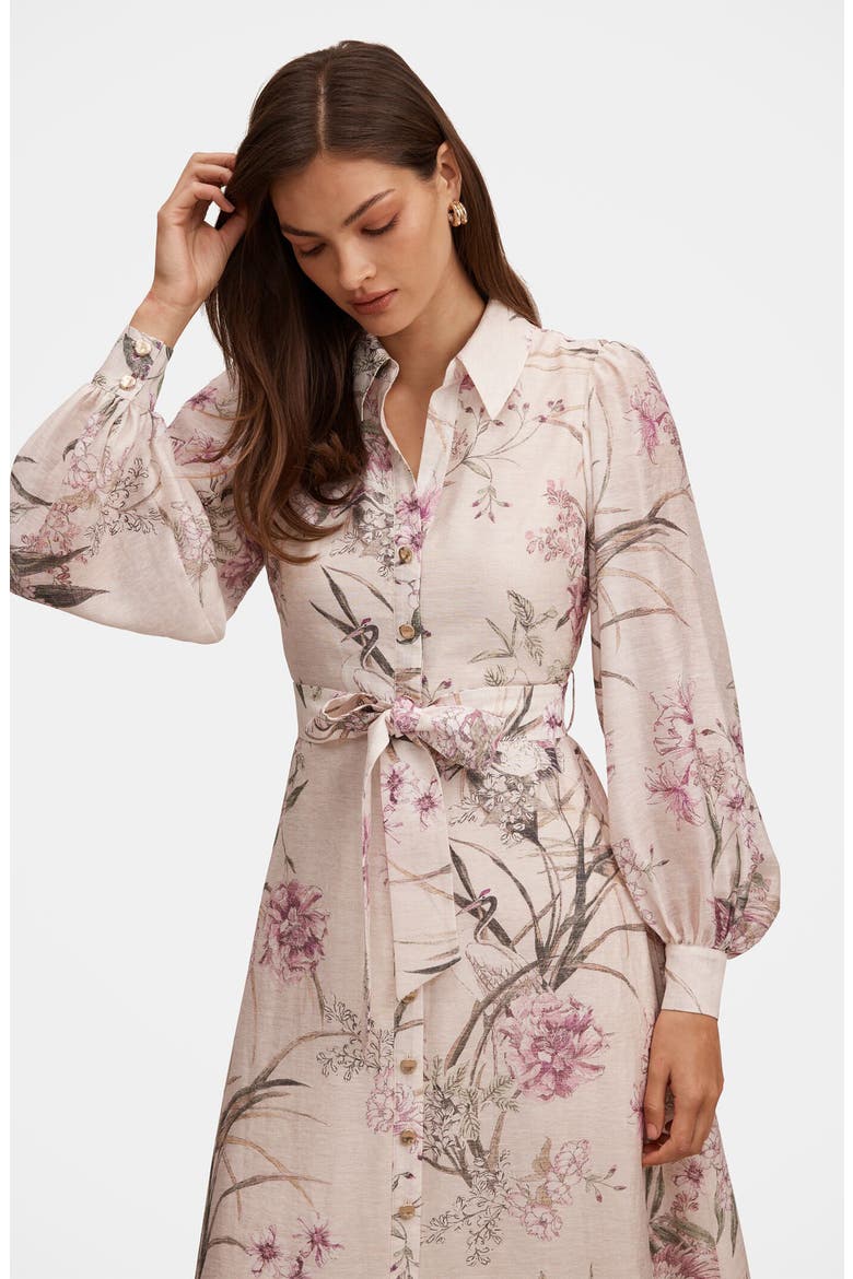 Hazel Long Sleeve Floral Print Midi Shirtdress