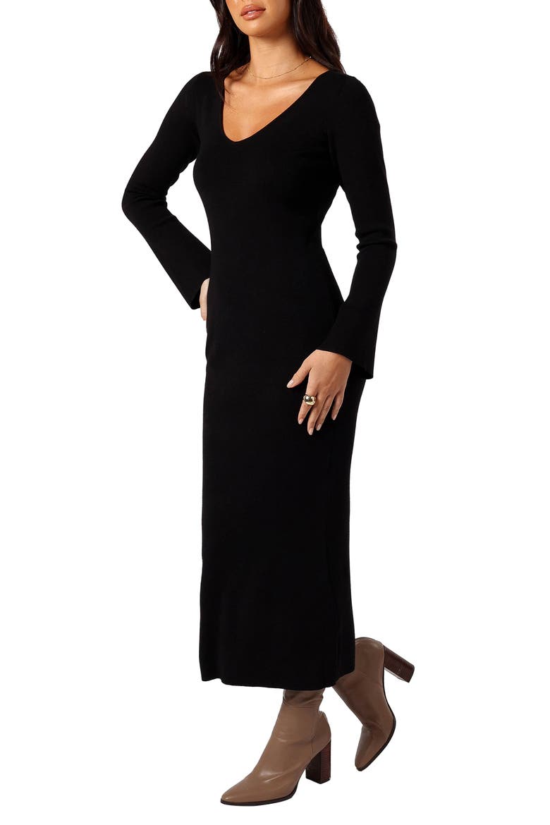 Lina V-Neck Long Sleeve Midi Sweater Dress