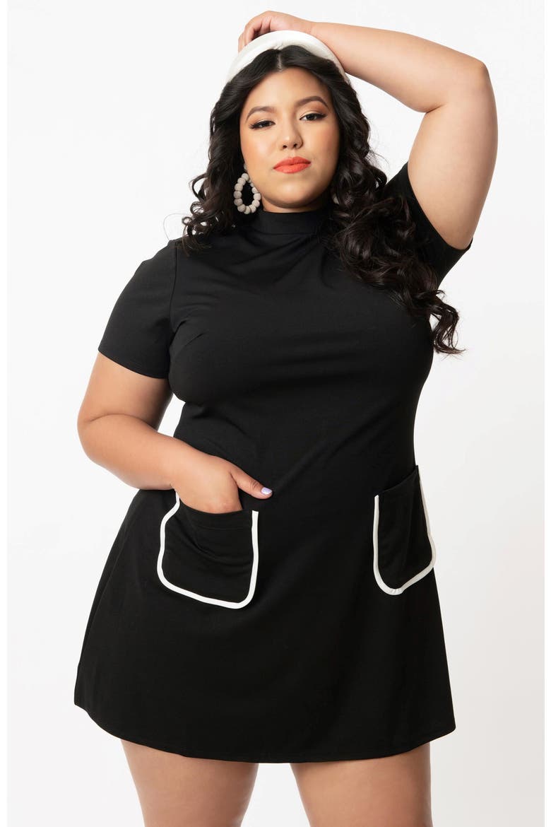 Plus Size Mock Neck Short Sleeve Wave Maker Shift Dress