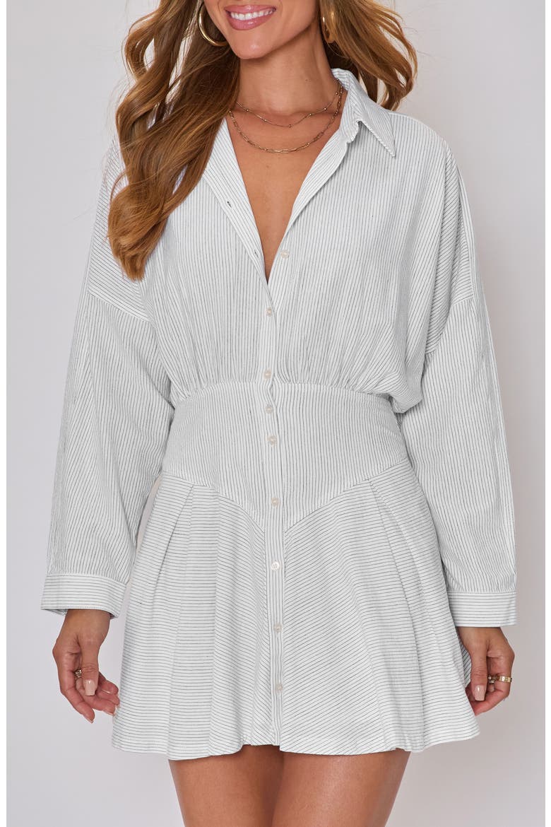 Taylor Stripe Long Sleeve Cotton & Linen Mini Shirtdress