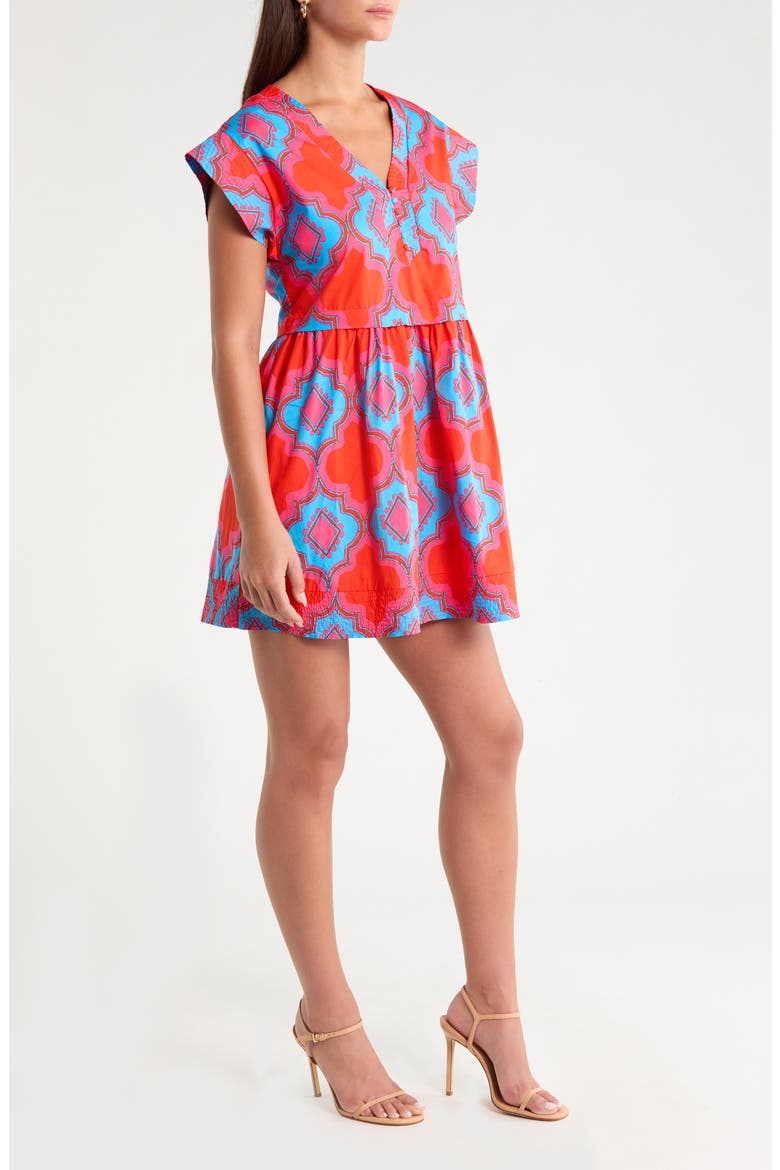 Devany Jolene Abstract Print Cotton Trapeze Minidress