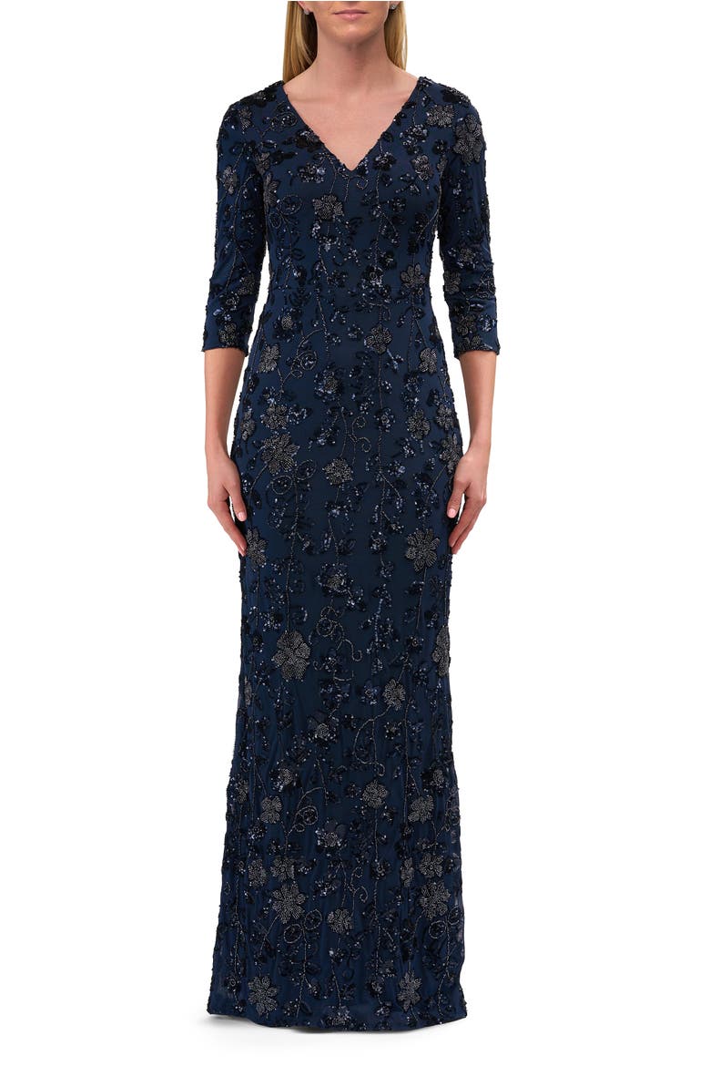 Stunning Beaded Stretch Net Jersey Gown