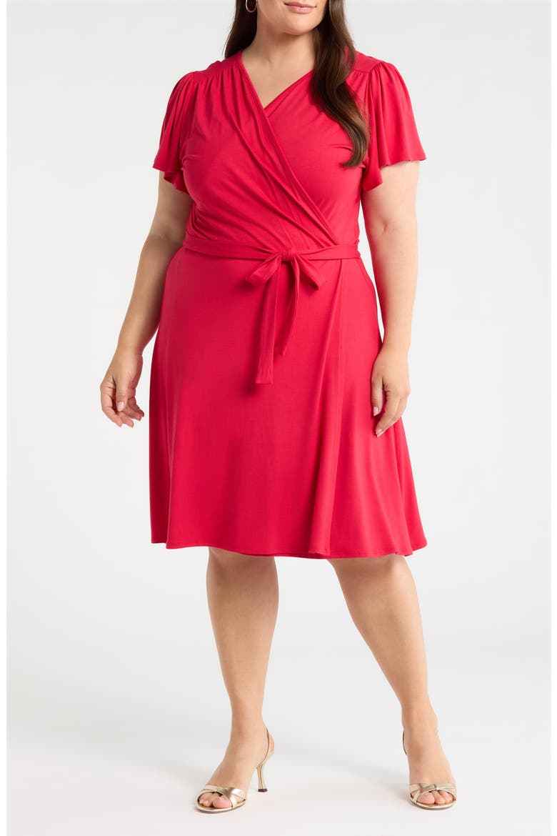Flutter Sleeve Faux Wrap Jersey Dress