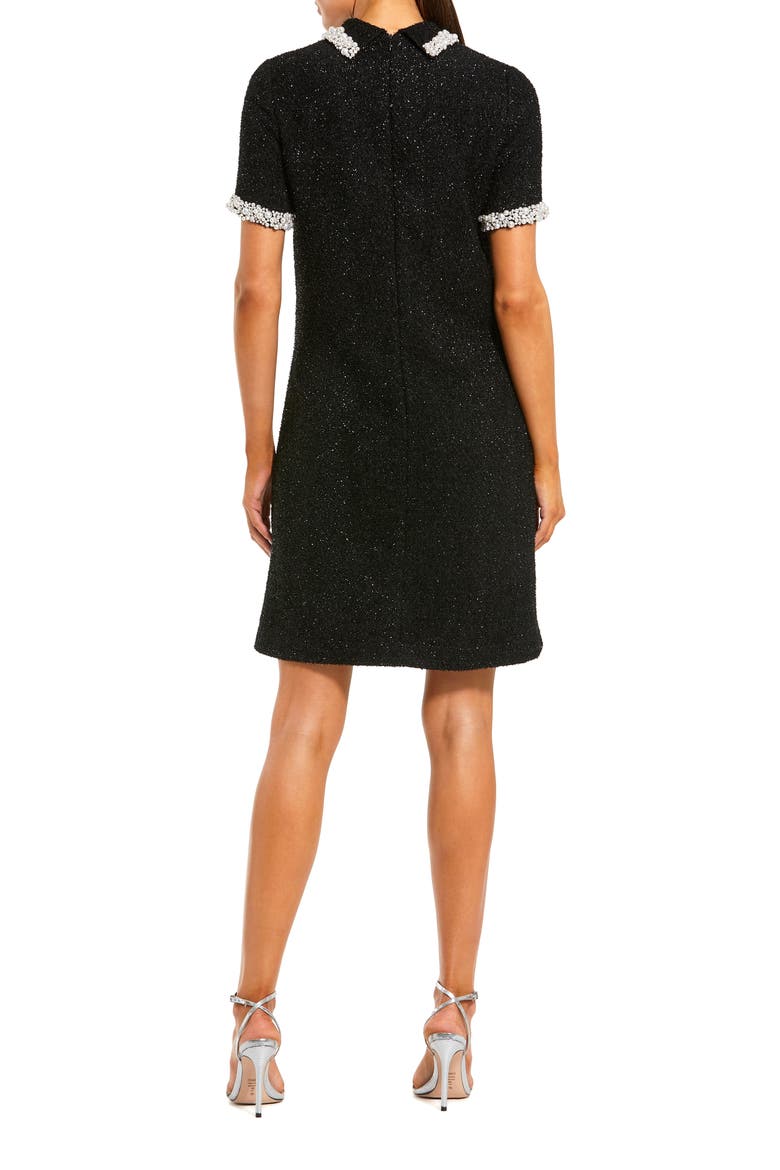 Pearl Embellished Boucle Short Sleeve Mini Dress