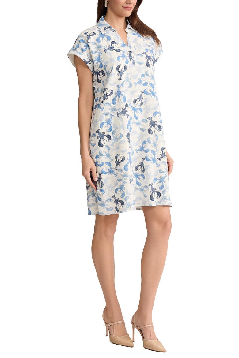 Print Short Sleeve Linen Blend Shift Dress