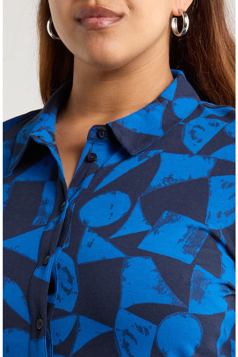 Coastline Print Long Sleeve Organic Cotton Blend Shirtdress