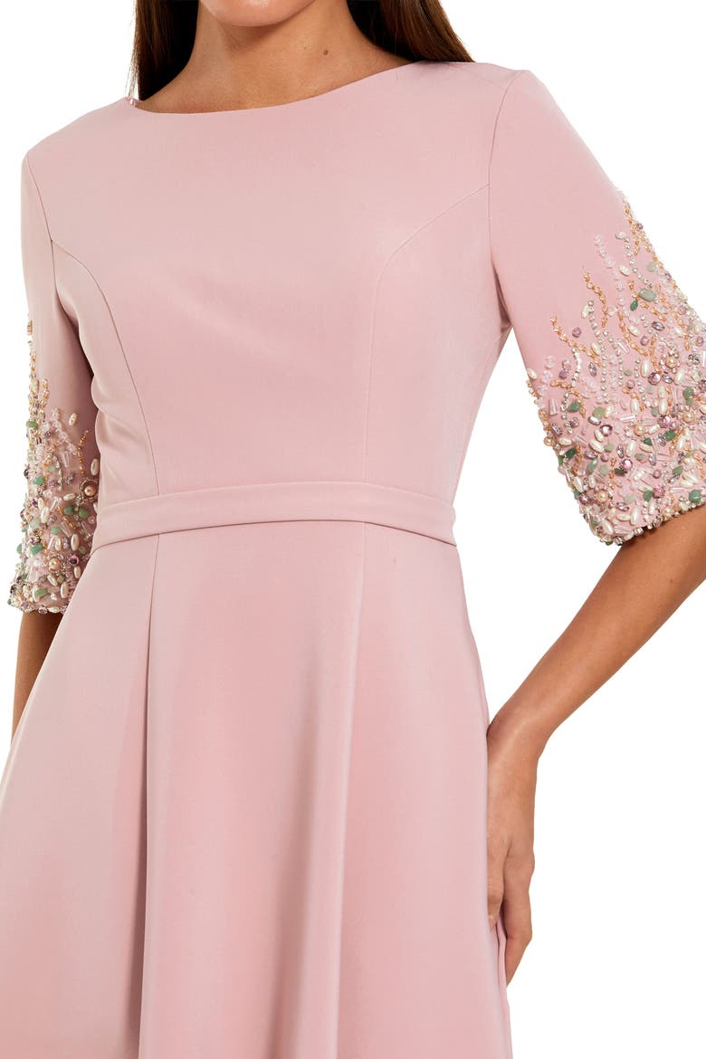 Women's 3/4 Sleeve Crepe Gown With Sleeve Embellishments
