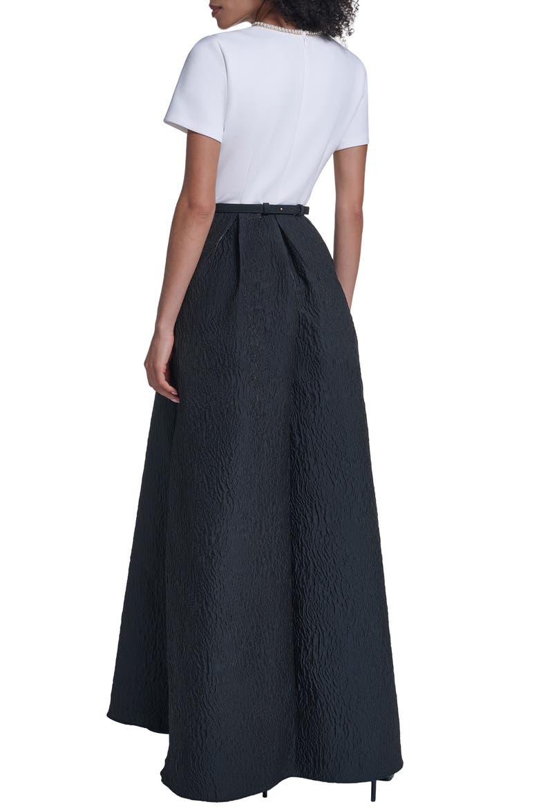 Mixed Media Short Sleeve A-Line Gown