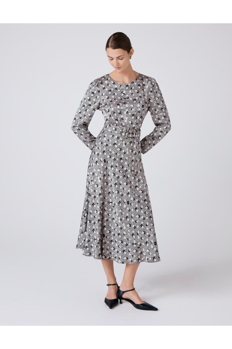 Sophia Floral Satin Midi Belted Dress
