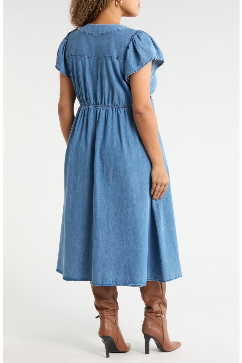 Flutter Sleeve Chambray Midi Dress