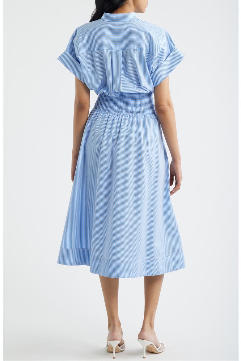 Stripe Smocked Waist Cotton Midi Dress