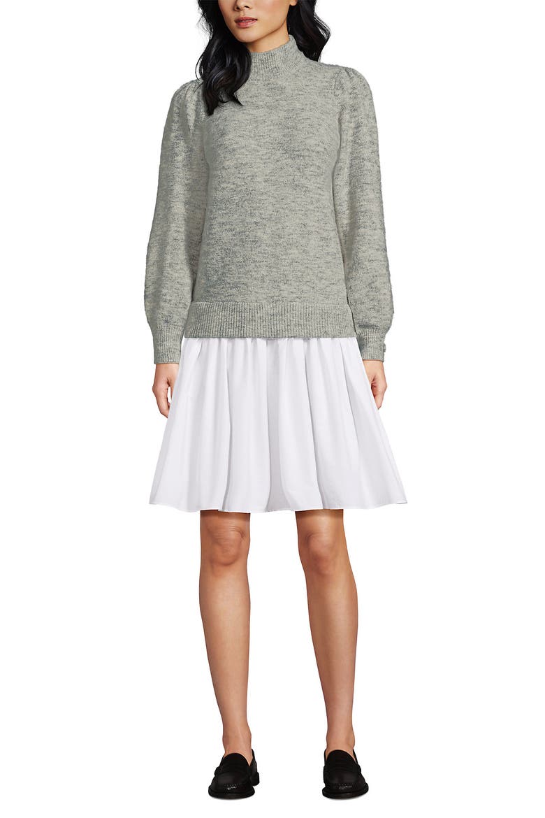 Fuzzy Lantern Sleeve Mock Neck Mini Twofer Dress