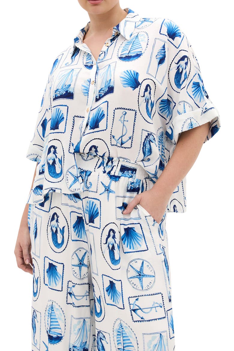 Liana Postcard Print Button-Up Shirt