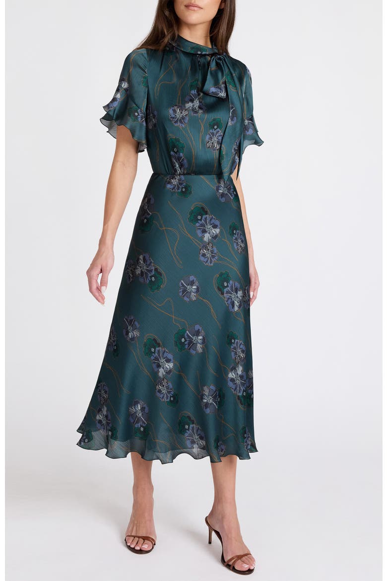Sabrina Short Sleeve Tie Neck Midi Dress