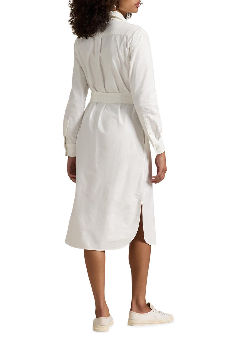 Belted Long Sleeve Cotton Oxford Shirtdress