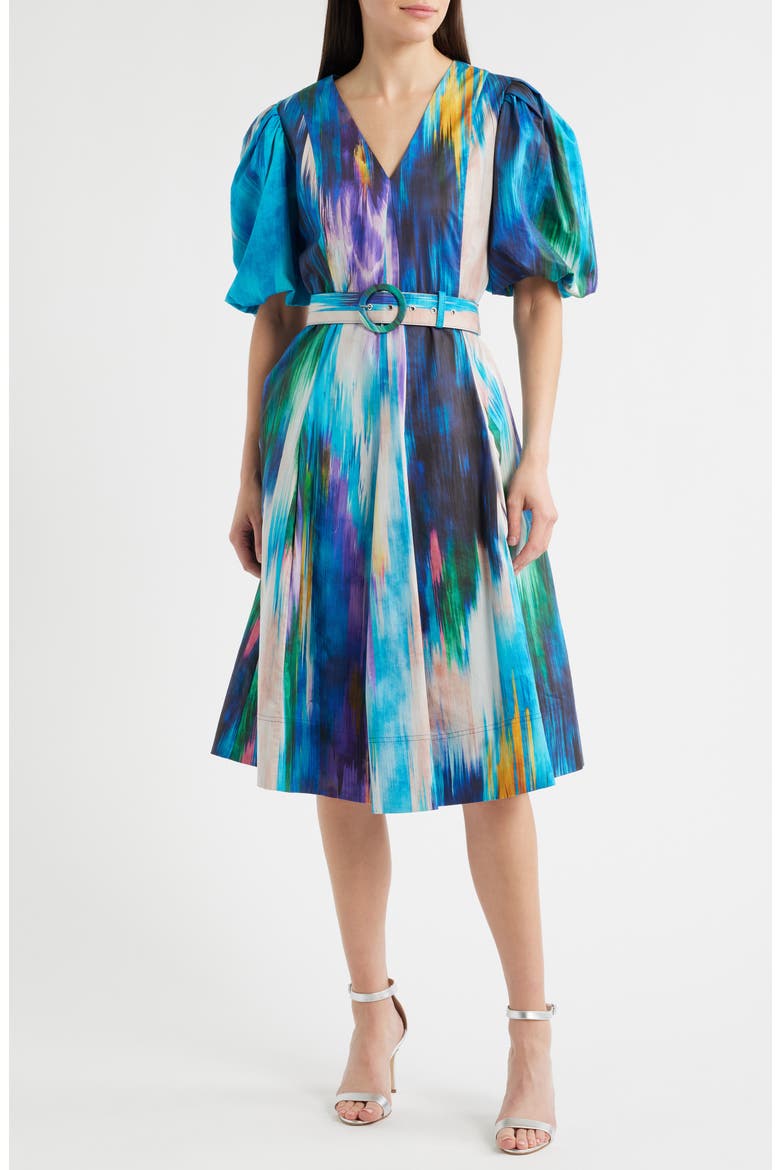 Miriam Ikat Print Belted Cotton Dress