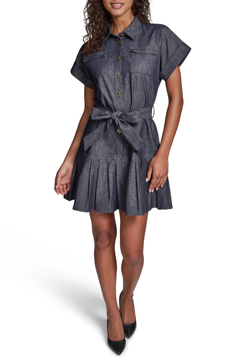 Pinstripe Tie Waist Denim Minidress