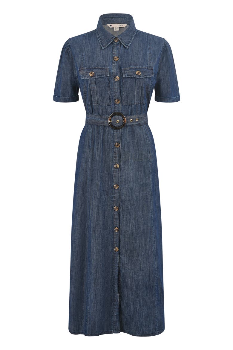 Chambray Denim Utility Midi Shirt Dress