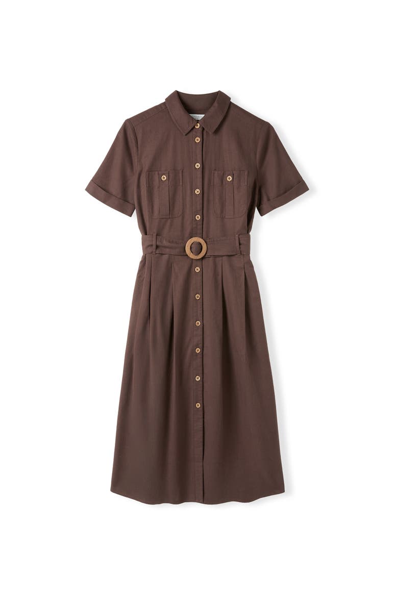 Belted Safari Midi Shirt Dress