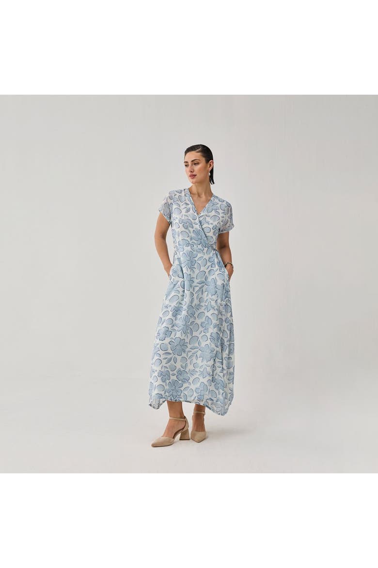 Soft Floral Wrap Midi Dress