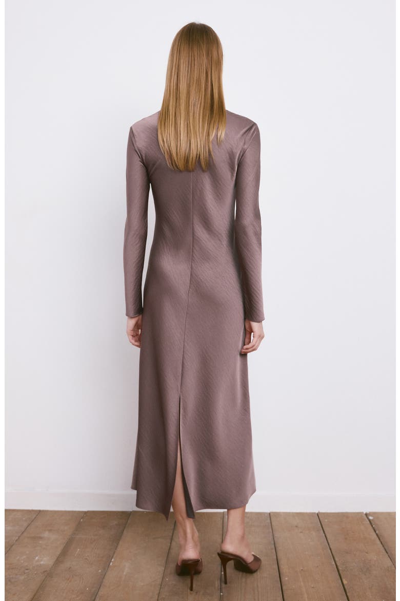 Long Sleeve Textured Satin Midi Dress