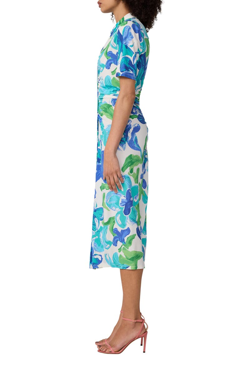 Zoey Floral Short Sleeve Ruched Midi Shirtdress