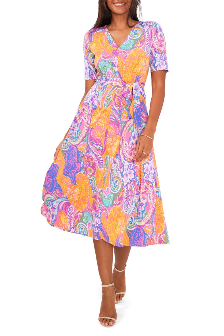V-Neck Belted Midi Dress