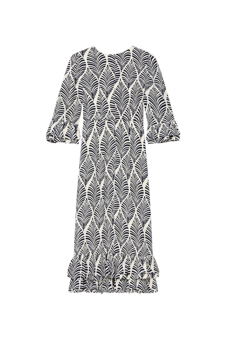 Printed Ruffle Detail Midi Dress