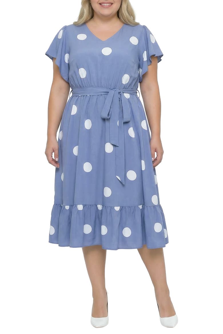 Polka Dot Belted Midi Dress