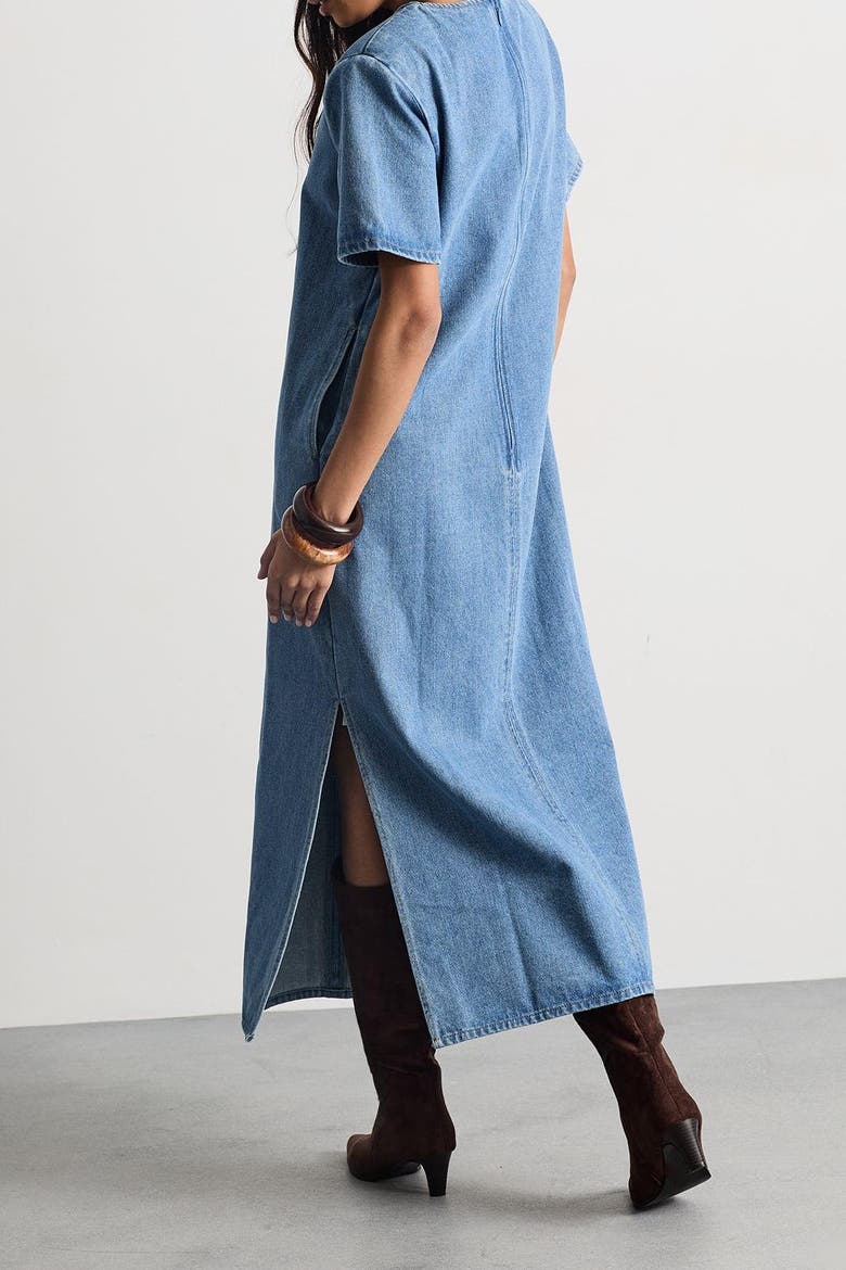 Denim Side Split Midi Dress