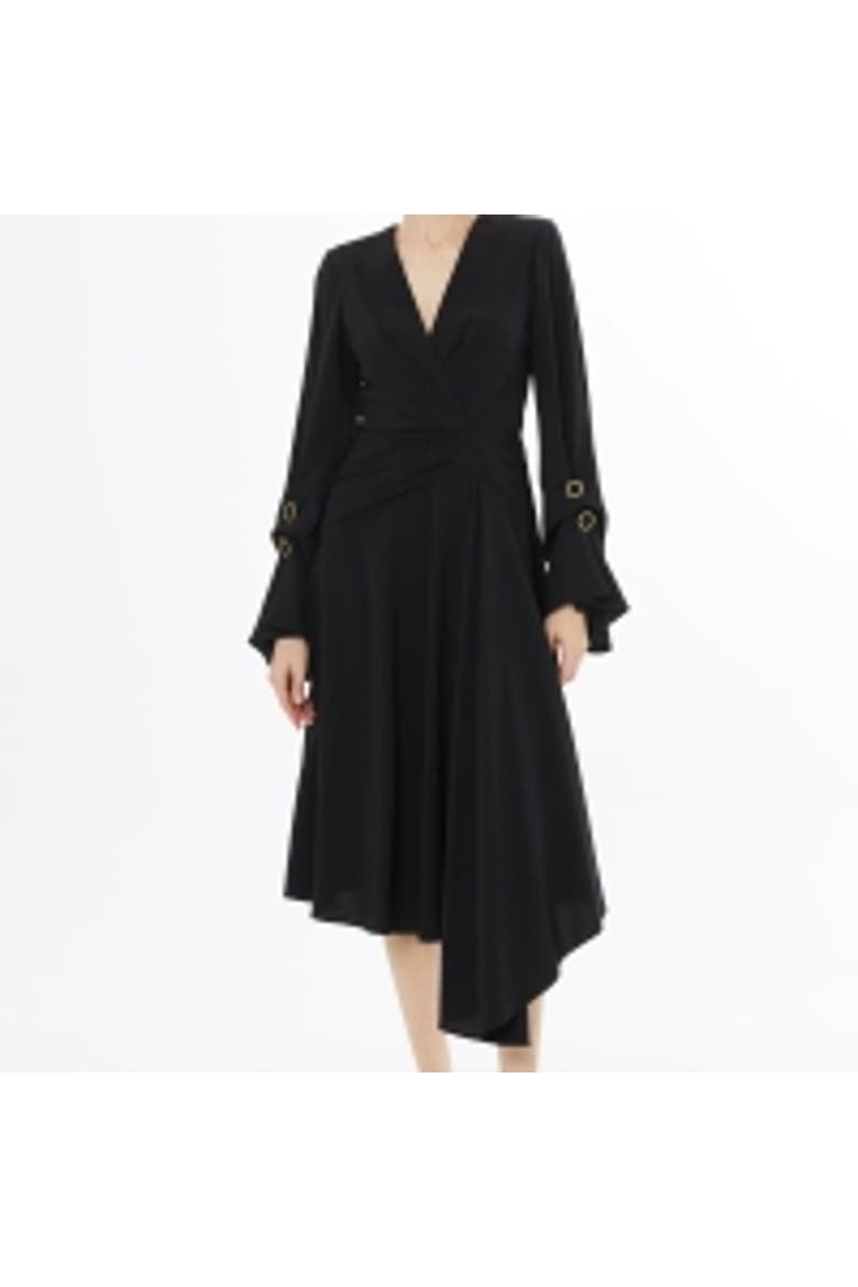 Pleated Front Midi Dress with Concealed Back Zip