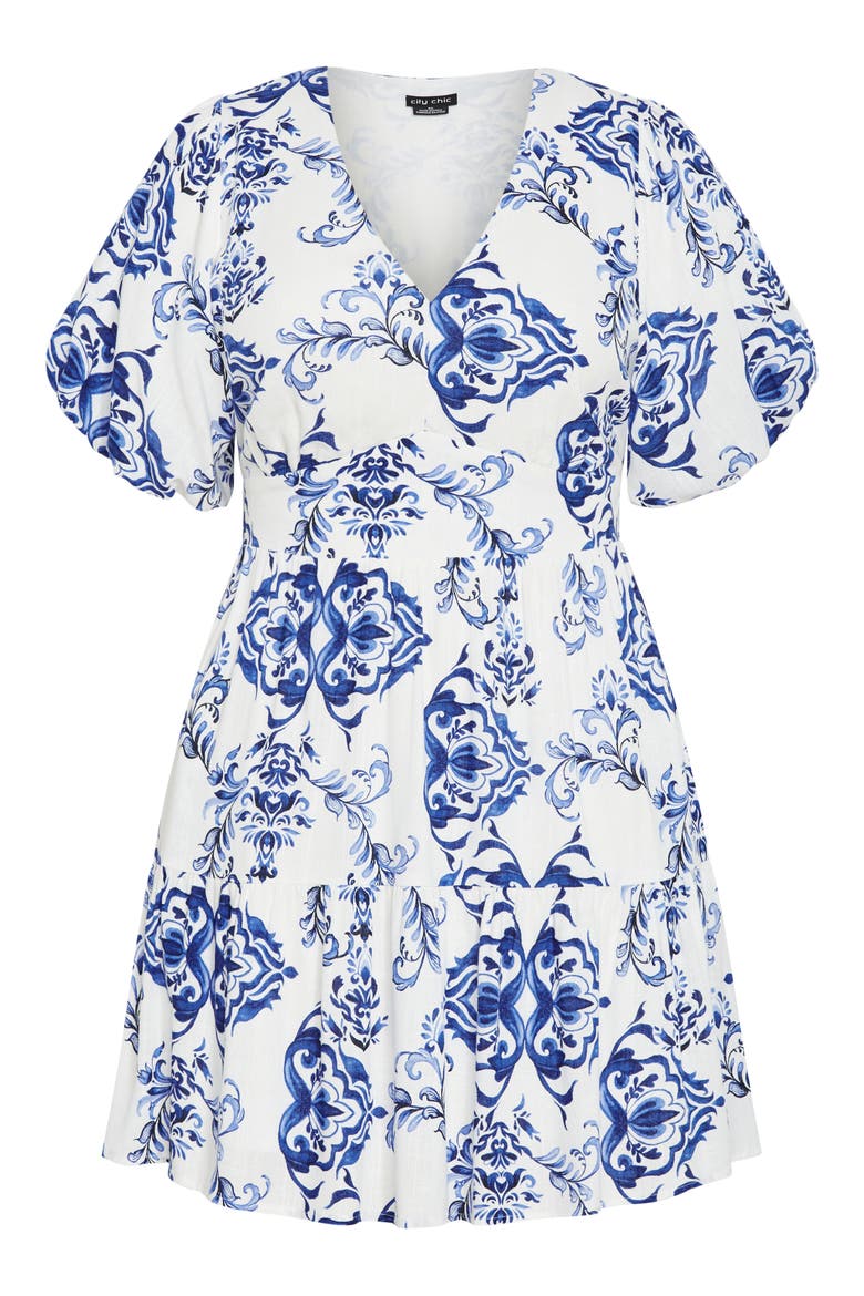 Winslow Print Ruffle Hem Puff Sleeve Dress