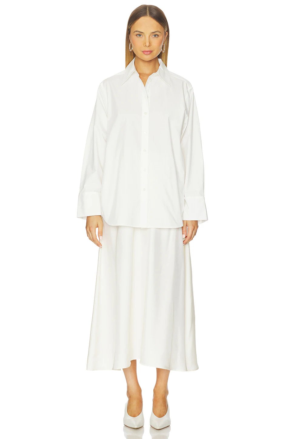 Poplin Silk Combined Gilet Dress in Optic White - Image 2