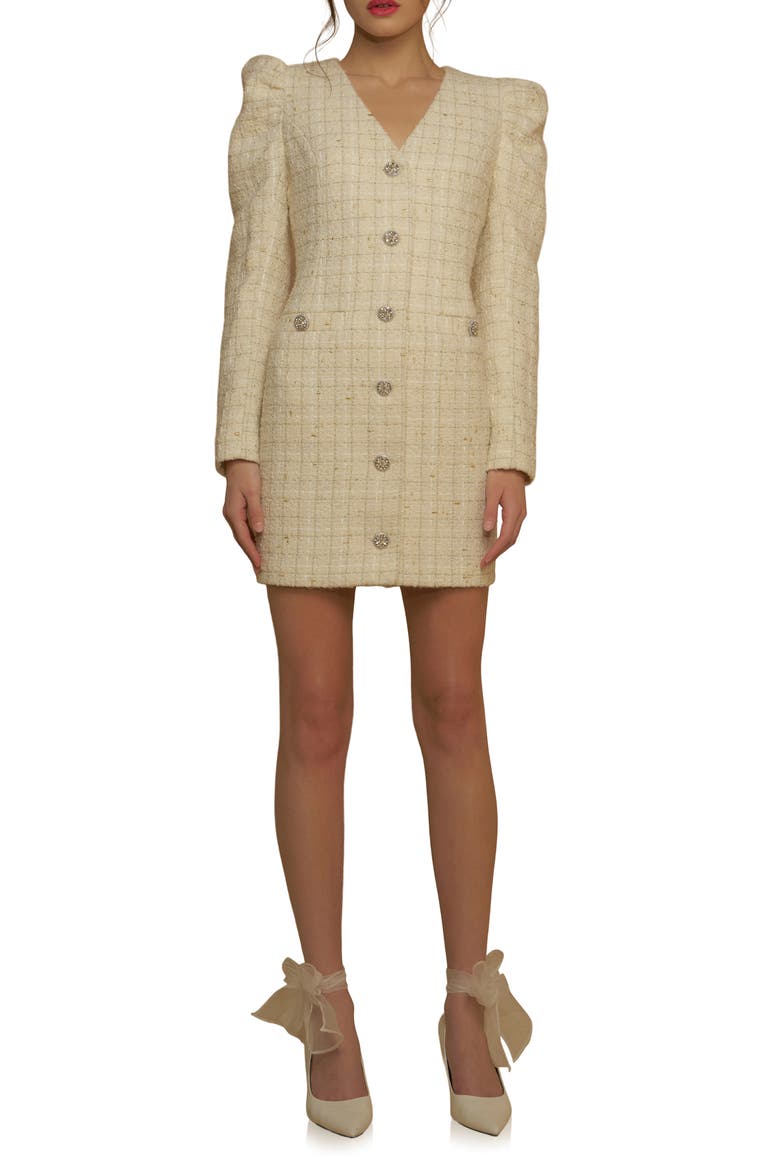 Premium Long Sleeve Tweed Mini Dress